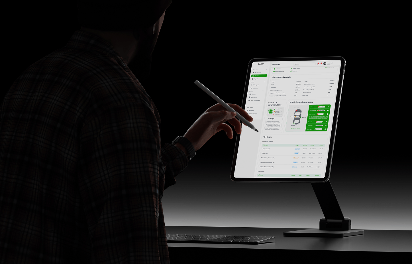 CarVU seller dashboard on an iPad