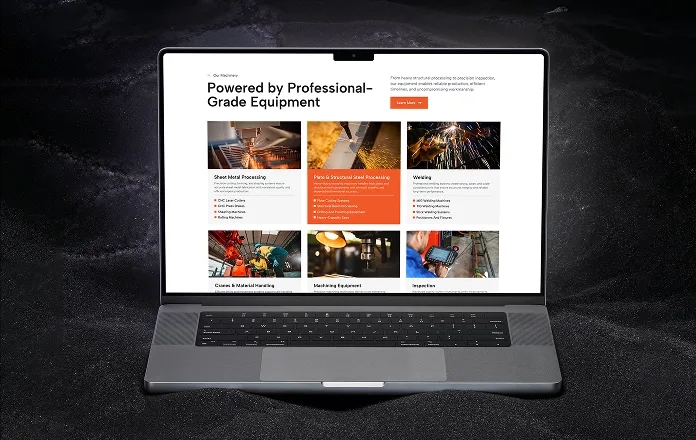 S&F Fabrication product listing shown on a laptop