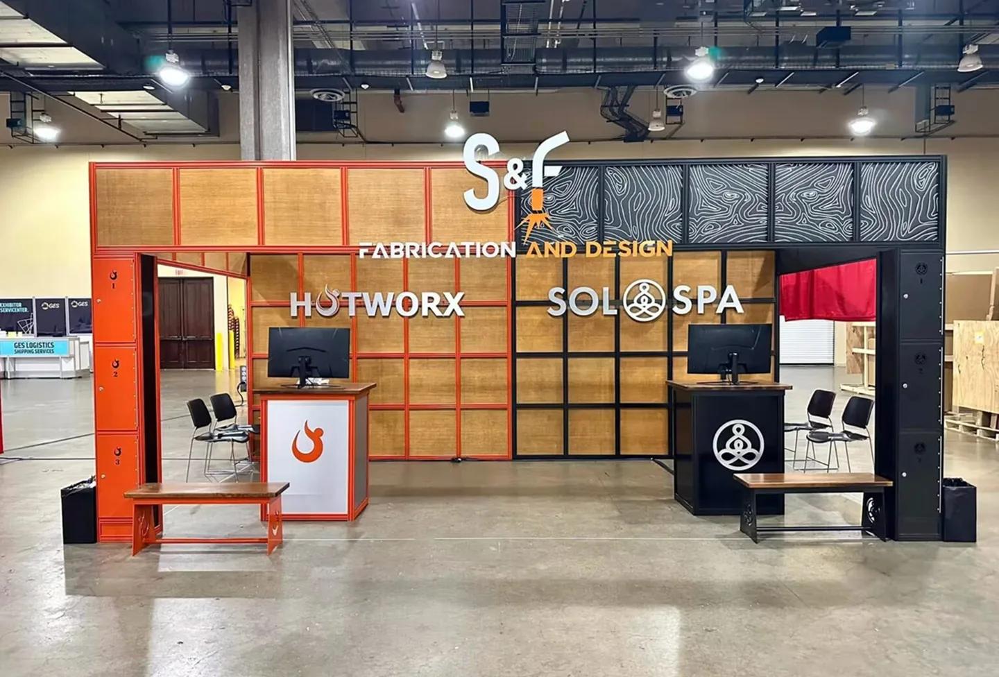 S&F Fabrication and Design branded trade show booth for HOTWORX and SOL SPA