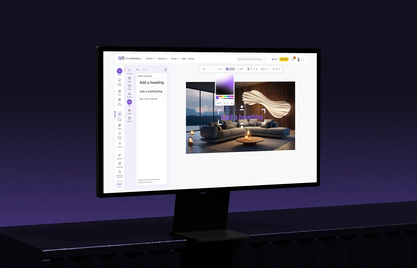 HouseBrands AI editor panel shown on a monitor