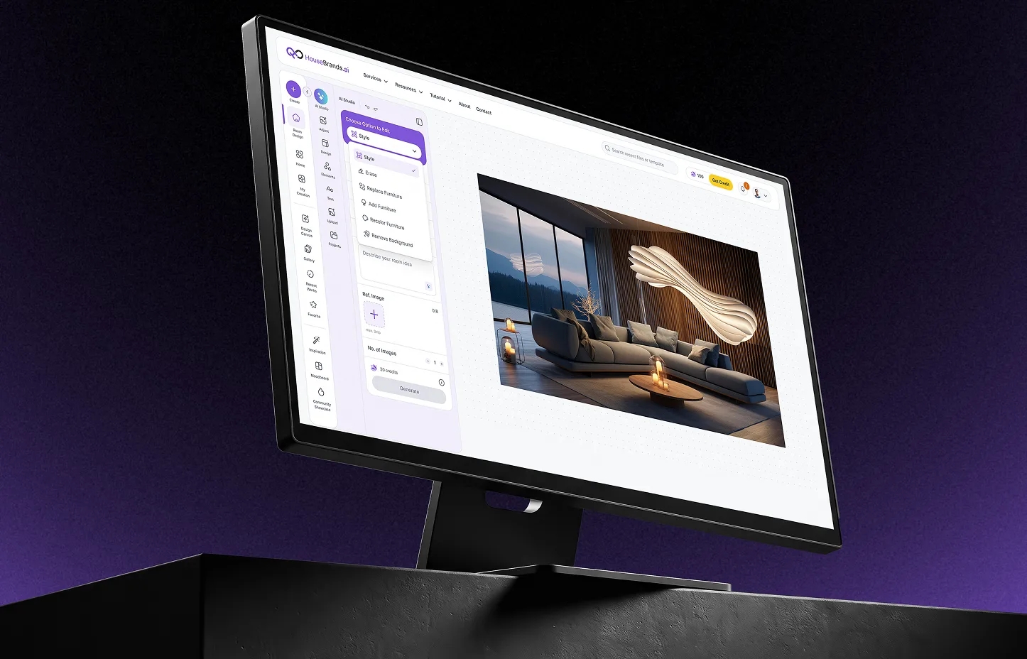 HouseBrands AI Studio Editor shown on a monitor