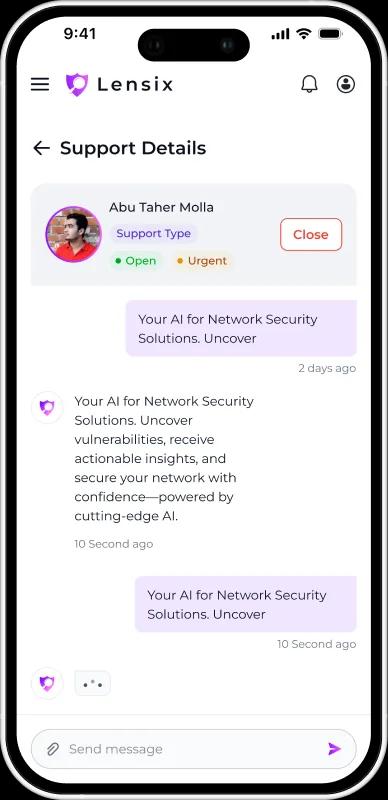 Lensix mobile support conversation screen