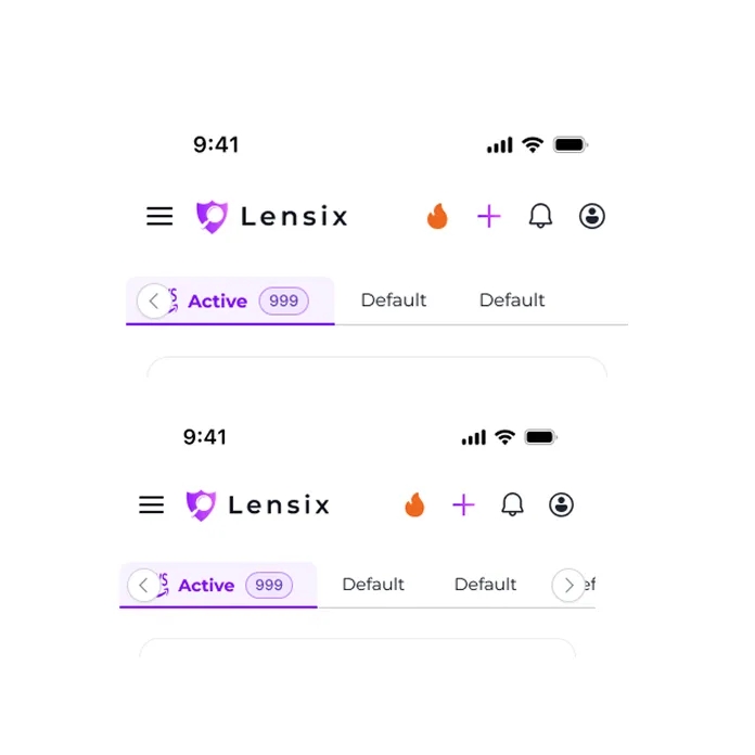 Lensix mobile scan status screens