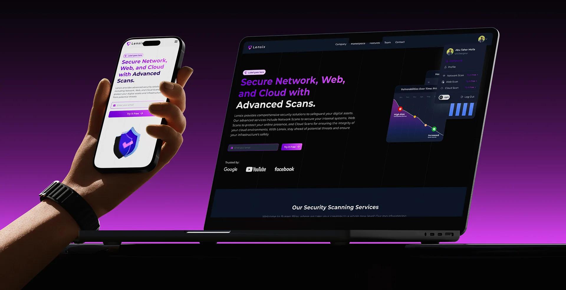 Lensix cybersecurity platform shown on laptop and mobile