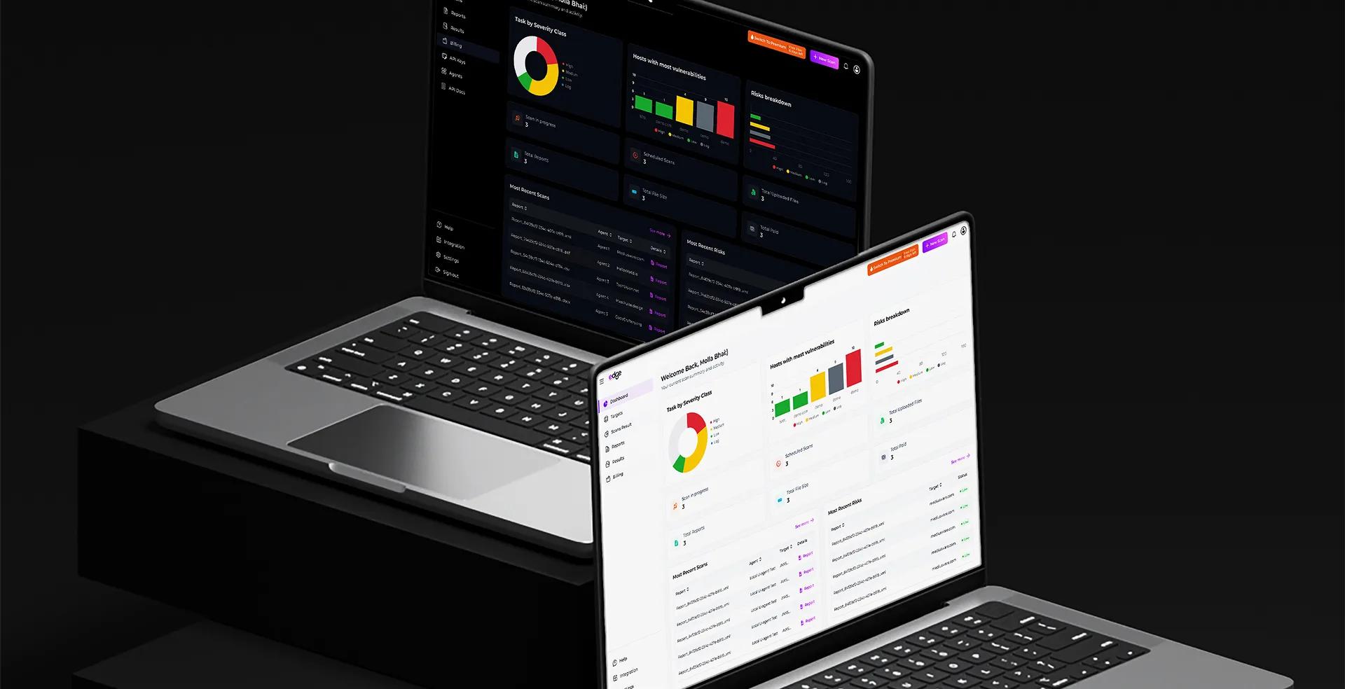 Lensix dashboard shown in light and dark mode on two laptops