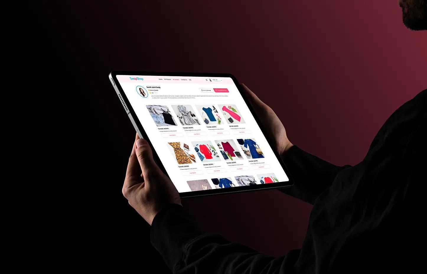 SwapShop vendor profile held on a tablet